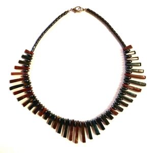 NEW Vintage Handmade Indian Agate Gemstone Fan Collar Necklace